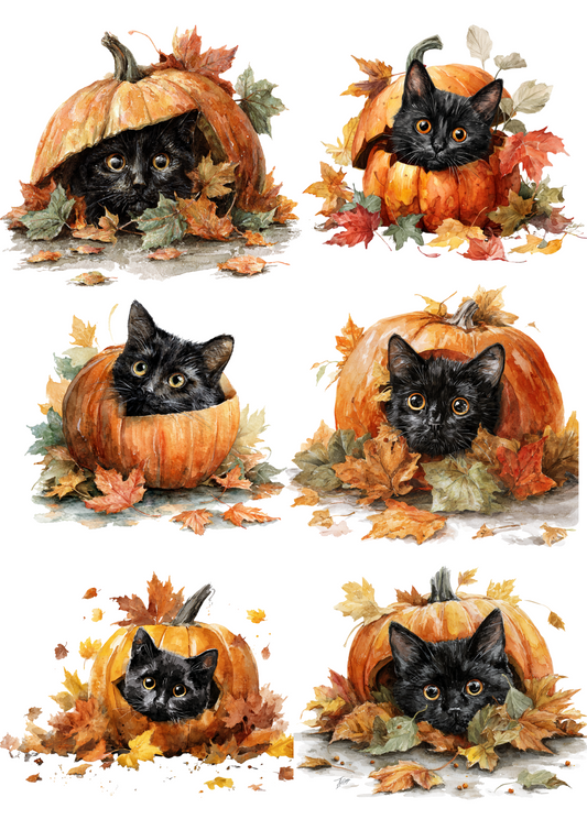 Sticker Sheet – Halloween Cat In Pumpkin Collage Cat. No. 4891