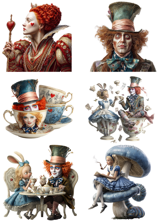 Sticker Sheet – Alice in Wonderland Various Characters Collage Cat. No. 4962