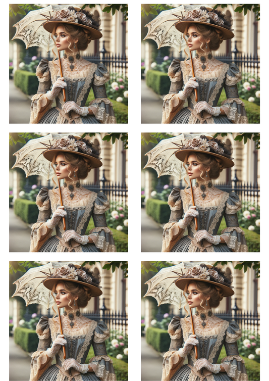 Sticker Sheet Victorian Woman with Umbrella Collage Cat. No. 4996