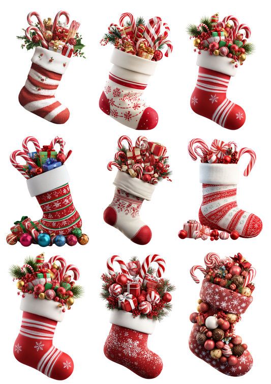 Sticker Sheet – Christmas Stocking With Gifts Collage Cat. No. 5014