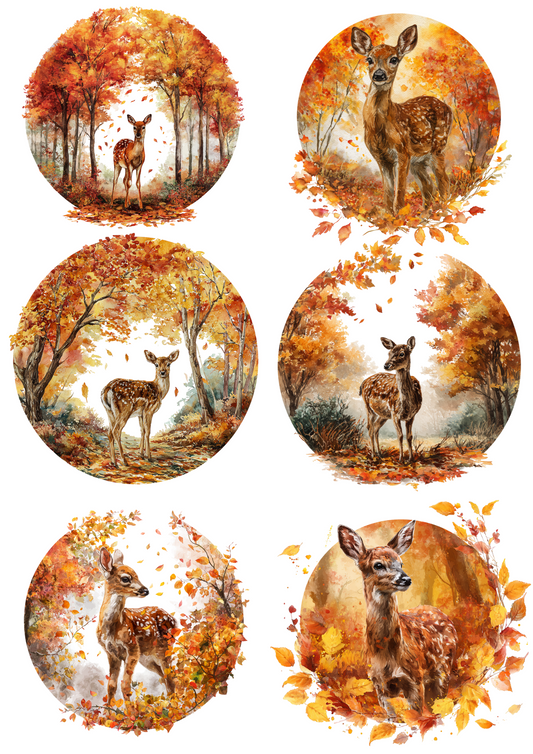 Sticker Sheet - Little Deer In Autumn Circles Collage Cat. No. 5038