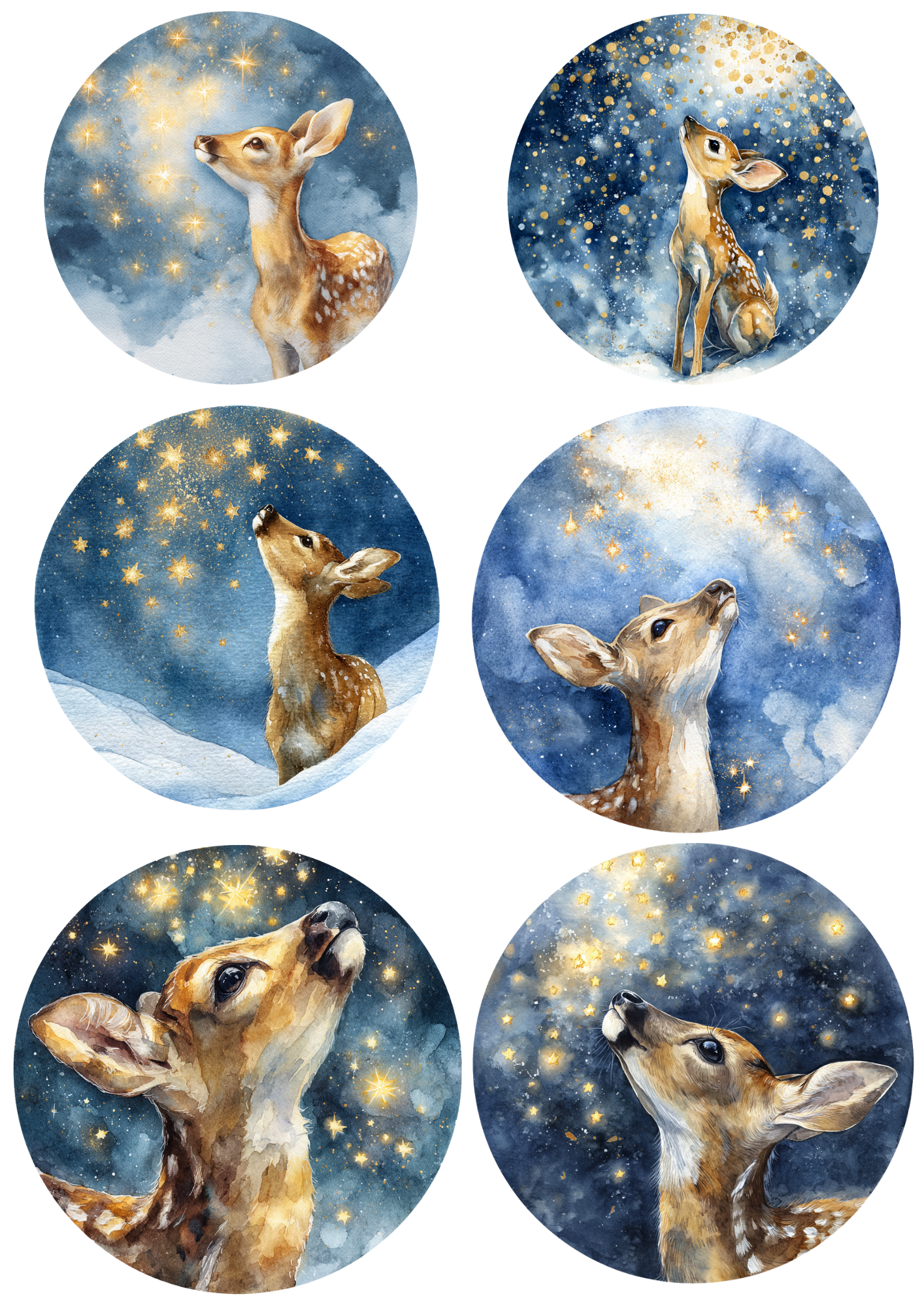 Sticker Sheet – Little Deer In Winter In Circles Collage Cat. No. 5040