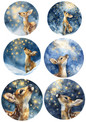 Wall Art Poster / Greeting Card / Sticker Sheet – Little Deer In Winter In Circles Collage Cat. No. 5040