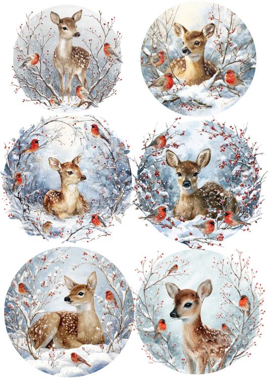 Sticker Sheet – Little Deer In Winter In Circles Collage Cat. No. 5041