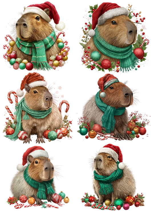 Sticker Sheet – Capybara In Christmas Hat Collage Cat. No. 5045