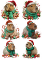 Wall Art Poster / Greeting Card / Sticker Sheet – Capybara In Christmas Hat Collage Cat. No. 5045