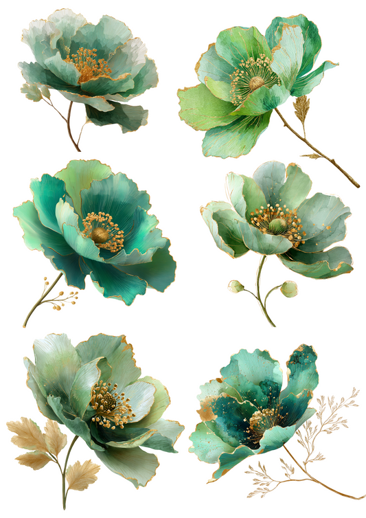 Sticker Sheet - Abstract Green Anemones Collage Cat. No. 5053