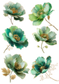 Wall Art Poster / Greeting Card / Sticker Sheet – Abstract Green Anemones Collage Cat. No. 5053