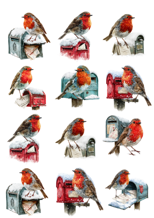 for Decoupage Red Robin on Mailbox Collage – A4 sticker sheet – ArtClipStick