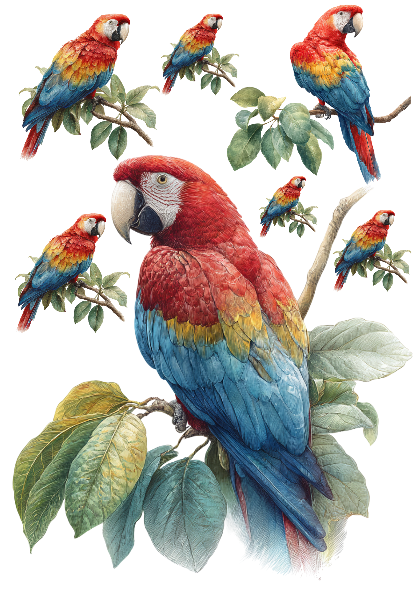 For Decoupage Macaw Parrot Collage – A4 sticker sheet – ArtClipStick