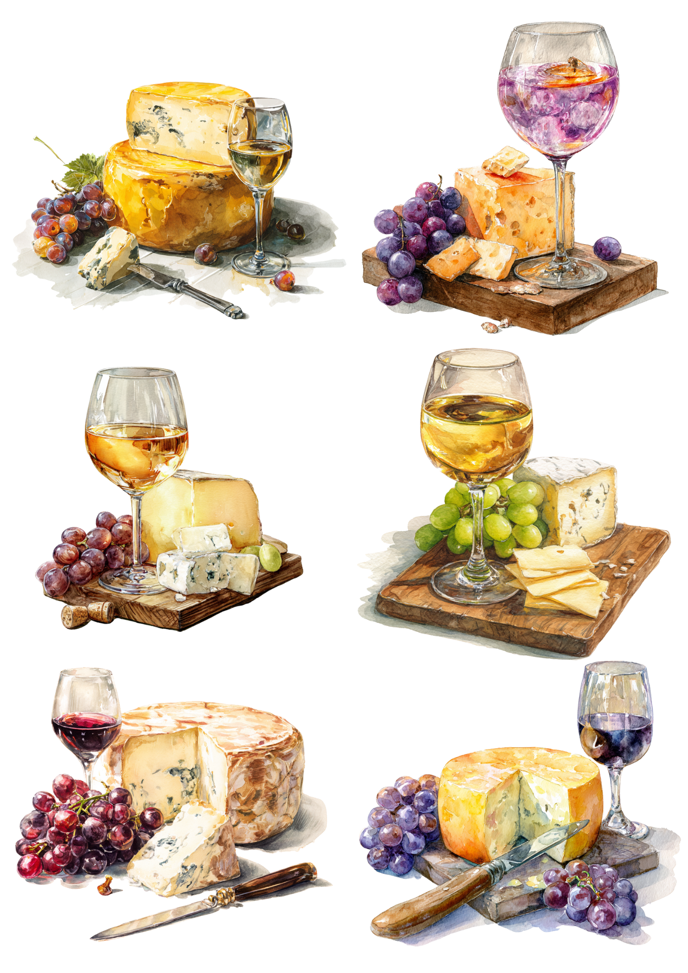 for Decoupage Wine, Cheese, Grapes Collage – A4 sticker sheet – ArtClipStick