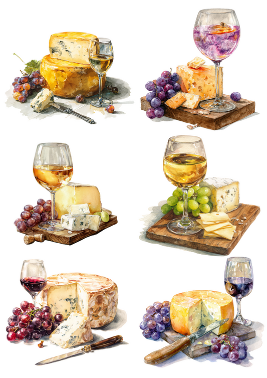 for Decoupage Wine, Cheese, Grapes Collage – A4 sticker sheet – ArtClipStick