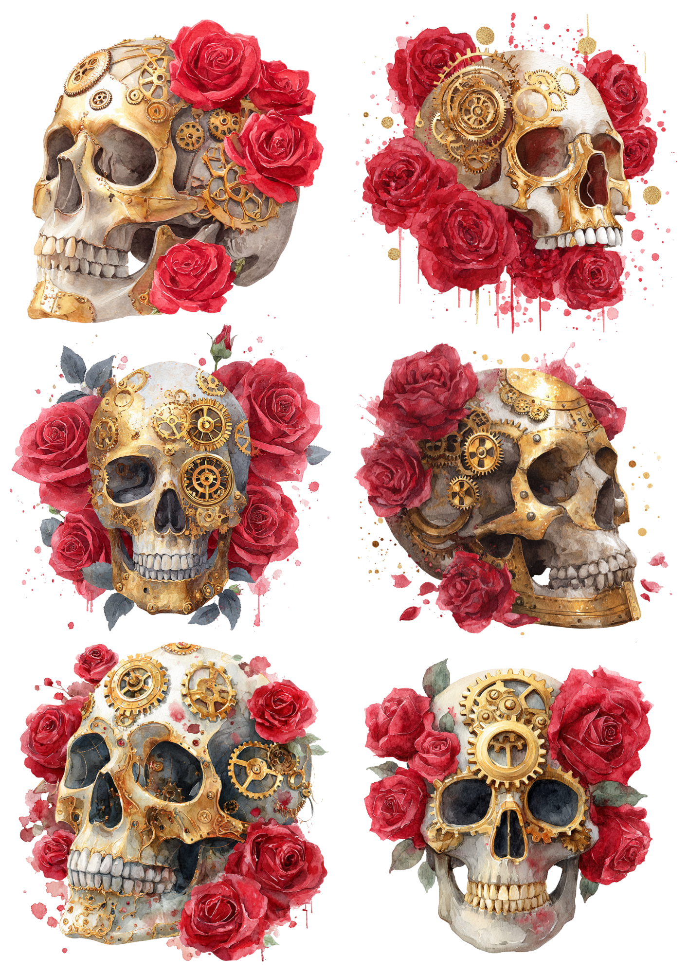 For Decoupage Skull In Flowers Steampunk Collage – A4 sticker sheet – ArtClipStick