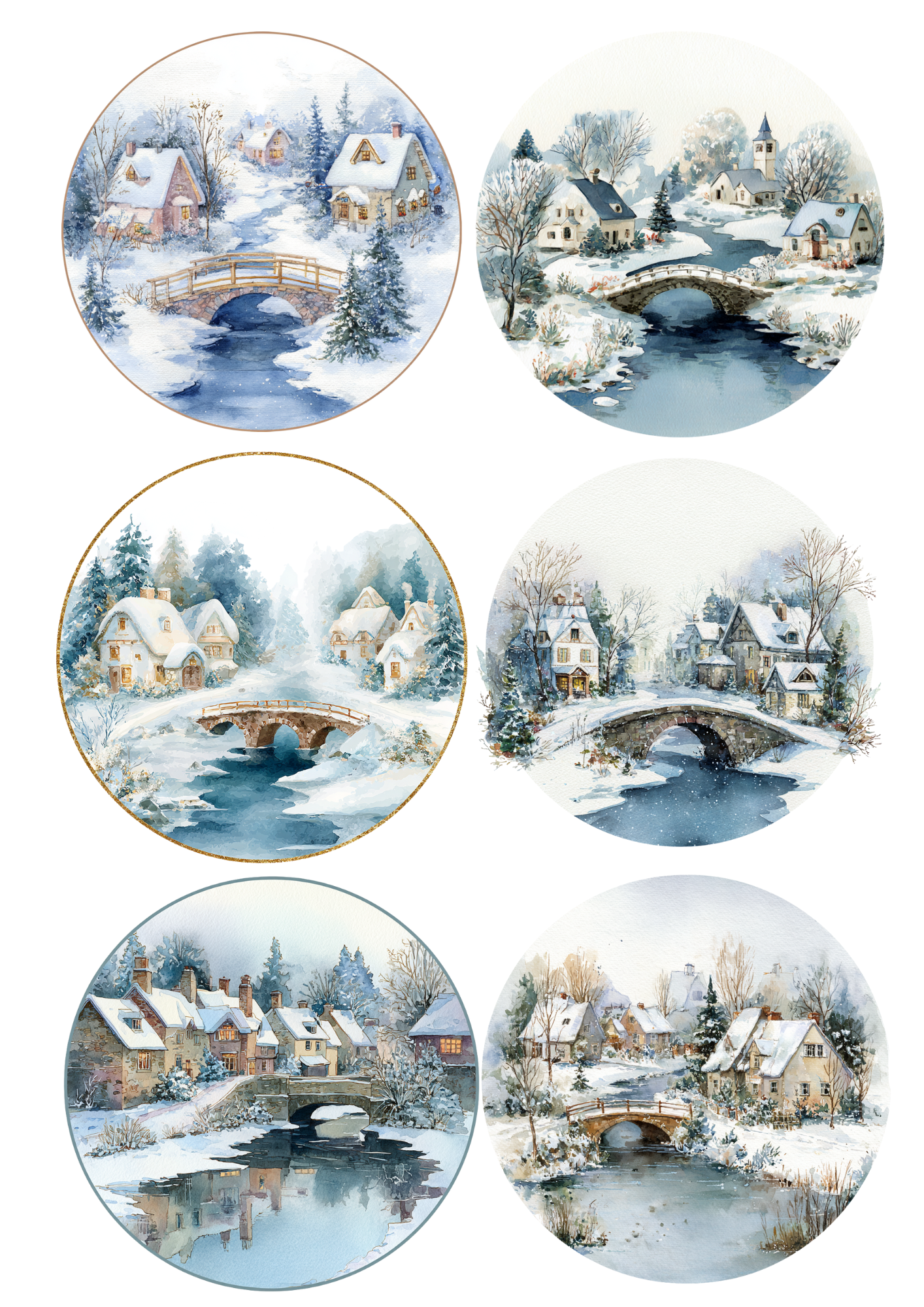 for Decoupage Winter Landscape in a Circle Collage – A4 sticker sheet – ArtClipStick