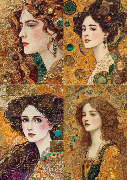 for Decoupage Portrait of a Woman by Gustav Klimt Collage – A4 sticker sheet – ArtClipStick
