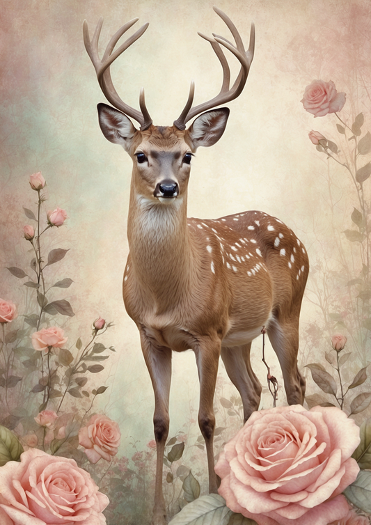 Sticker Sheet / Greeting Card – Rice Decoupage Paper Deer Background for Journaling Full Cat. No. 5076