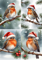 Wall Art Poster / Greeting Card / Sticker Sheet – Red Robin In Christmas Hat Collge Cat. No. 5082