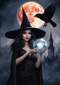 Wall Art Poster / Greeting Card / Sticker Sheet – Witch With Glass Ball Full Cat. No. 5090