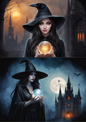 Wall Art Poster / Greeting Card / Sticker Sheet – Witch With Glass Ball Collage Cat. No. 5091
