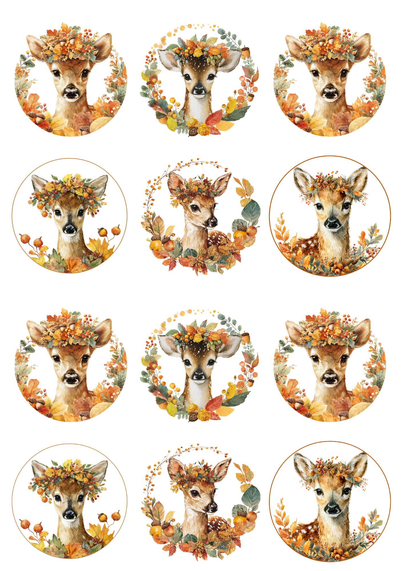 Sticker Sheet - Little Deer In Autumn Circles Collage Cat. No. 5096