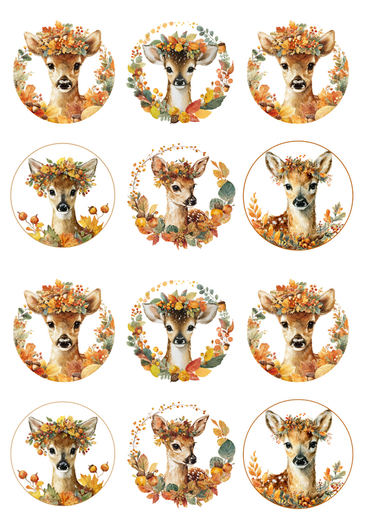 Sticker Sheet - Little Deer In Autumn Circles Collage Cat. No. 5096
