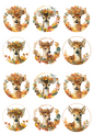 Wall Art Poster / Greeting Card / Sticker Sheet – Little Deer In Autumn Circles Collage Cat. No. 5096