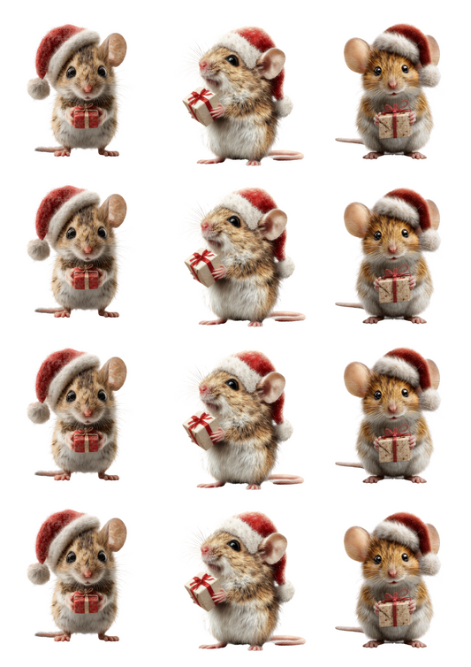 Sticker Sheet Mouse With A Gift In A Christmas Hat Collage Cat. No. 5101