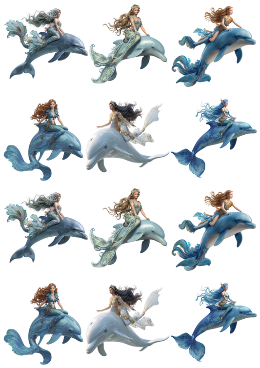 Sticker Sheet Mermaids on Dolphins Collage Cat. No. 5129