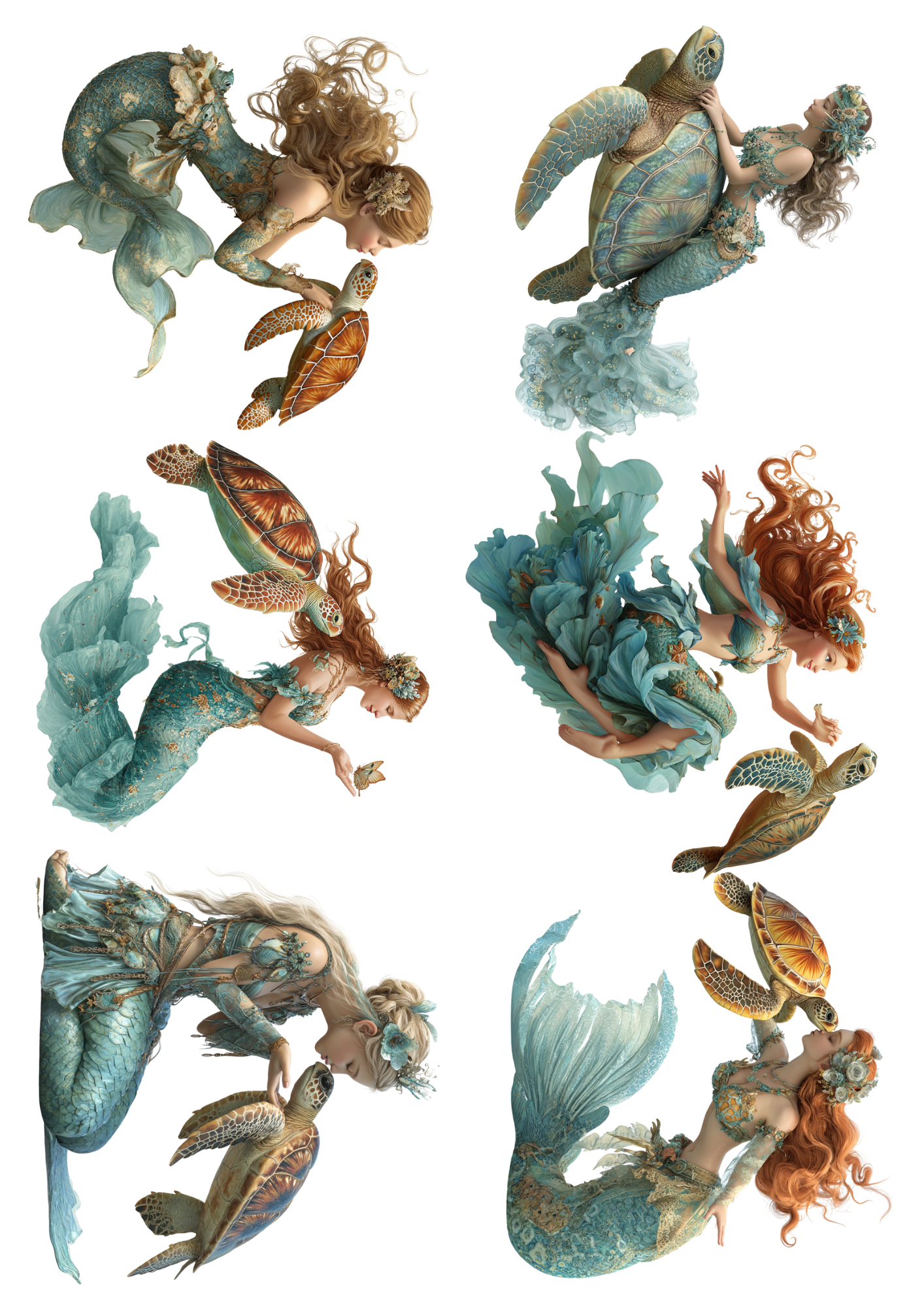 Sticker Sheet Mermaids On Turtle Collage Cat. No. 5130