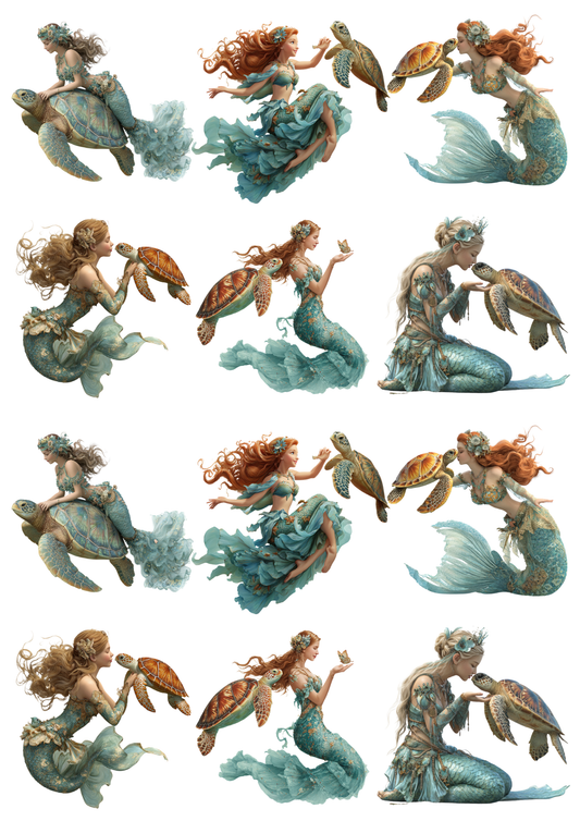 Sticker Sheet Mermaids On Turtle Collage Cat. No. 5131