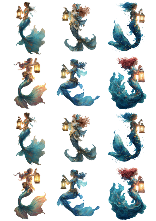 Sticker Sheet Mermaids With Lanterns Collage Cat. No. 5133