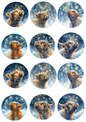 Sticker Sheet Highland Cow In Circles Collage Cat. No. 5153