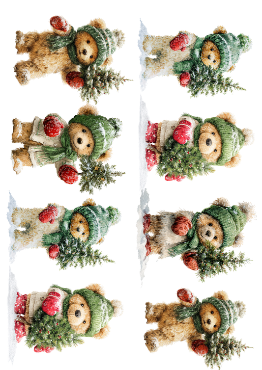 Sticker Sheet Teddy Bear in a Hat with a Christmas Tree Cat. No. 5156