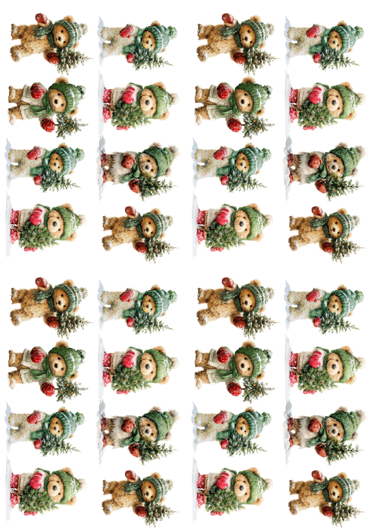 Sticker Sheet Teddy Bear in a Hat with a Christmas Tree Collage Cat. No. 5158