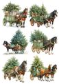 Wall Art Poster / Greeting Card / Sticker Sheet – Horse Pulling a Cart With a Christmas Tree Collage Cat. No. 5181
