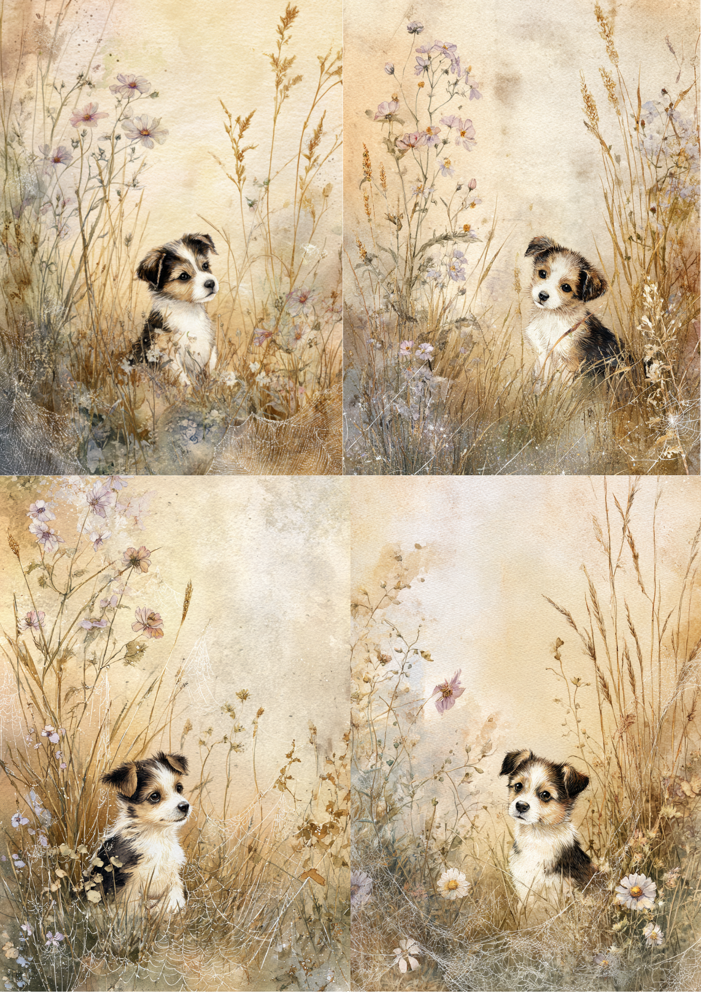 Sticker Sheet - Puppy In Cereal Background For Journaling Collage Cat. No. 5183