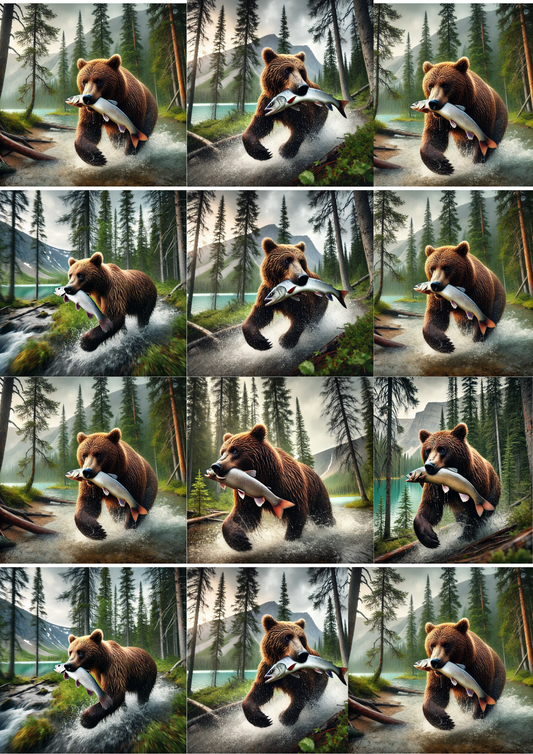 Sticker Sheet - Bear With Fish Collage Cat. No. 5195