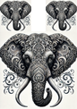 Wall Art Poster / Greeting Card / Sticker Sheet – Elephant Head in Gothic Style Collage Cat. No. 5201