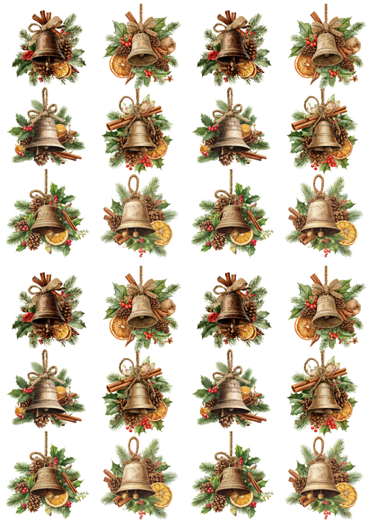 Sticker Sheet / Greeting Card – Rustic Christmas Bells Collage Cat. No. 5204