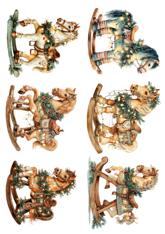 Sticker Sheet / Greeting Card – Christmas Rocking Horse Collage Cat. No. 5206