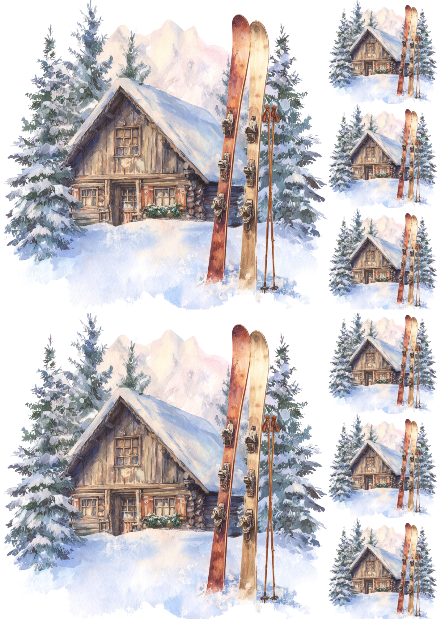 Sticker Sheet / Greeting Card – Skis And Highlander's Cottage Collage Cat. No. 5209