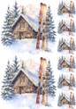 Wall Art Poster / Greeting Card / Sticker Sheet – Skis And Highlander's Cottage Collage Cat. No. 5209