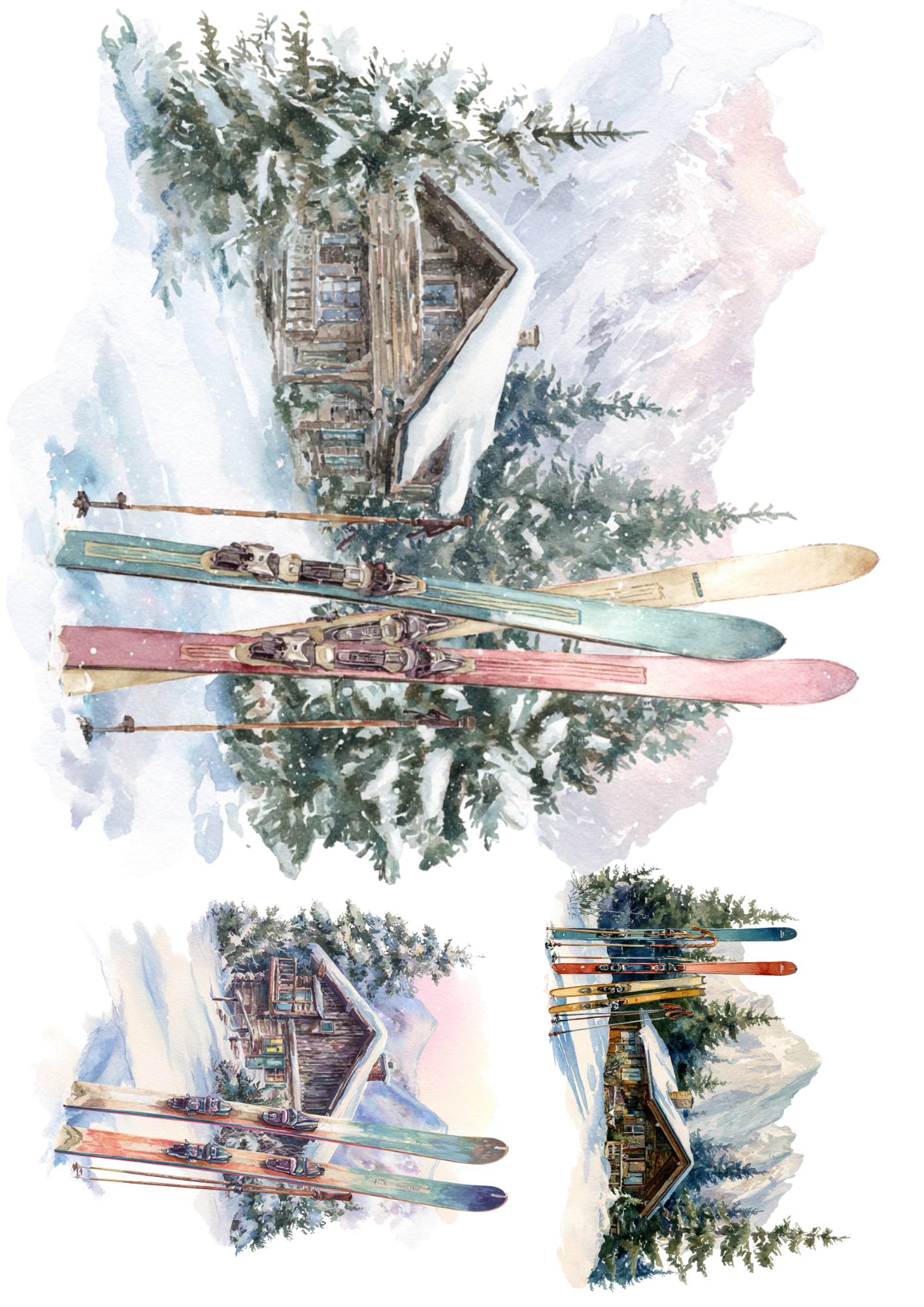 Sticker Sheet / Greeting Card – Skis And Highlander's Cottage Collage Cat. No. 5210