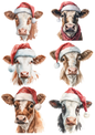 Wall Art Poster / Greeting Card / Sticker Sheet – Highland Cow in Christmas Hat Collage Cat. No. 5211