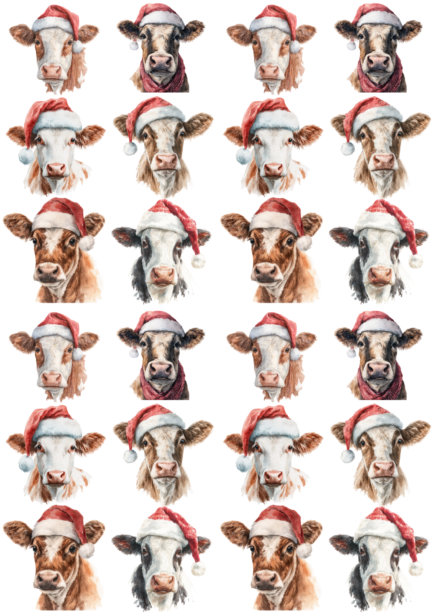 Sticker Sheet / Greeting Card – Highland Cow in Christmas Hat Collage Cat. No. 5212