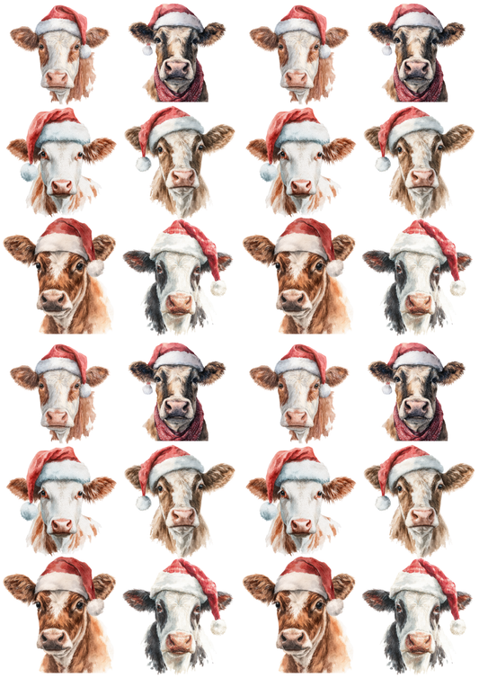 Sticker Sheet / Greeting Card – Highland Cow in Christmas Hat Collage Cat. No. 5212