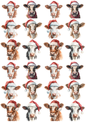Wall Art Poster / Greeting Card / Sticker Sheet – Highland Cow in Christmas Hat Collage Cat. No. 5212