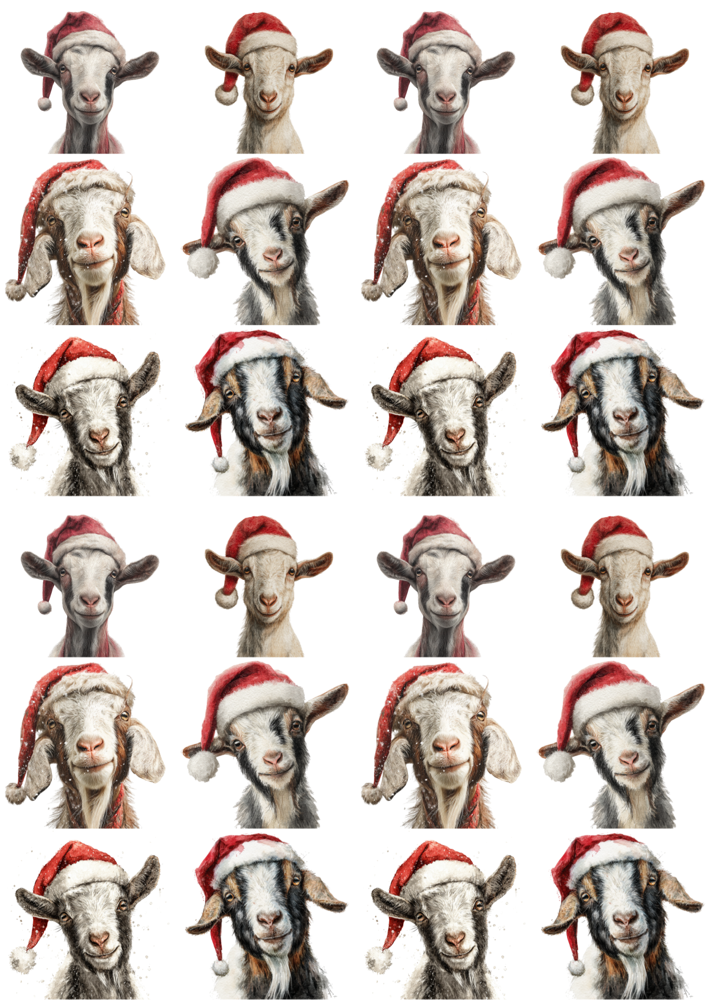 Sticker Sheet / Greeting Card – Goat In Christmas Hat Collage Cat. No. 5214