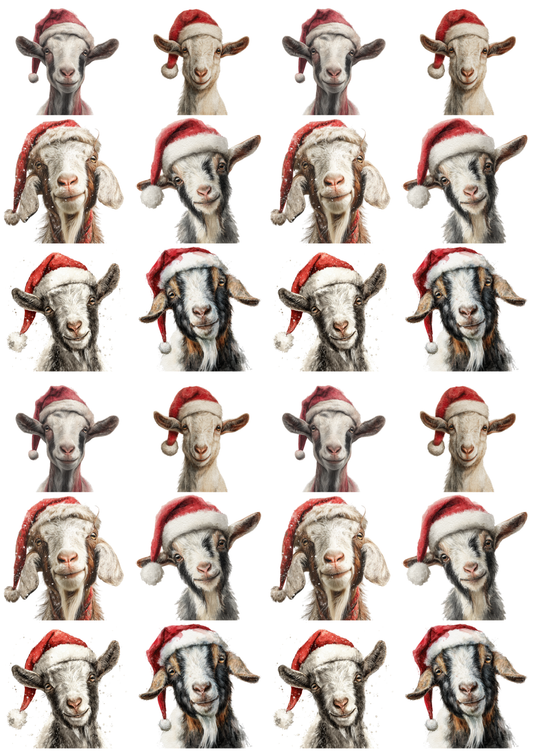 Sticker Sheet / Greeting Card – Goat In Christmas Hat Collage Cat. No. 5214