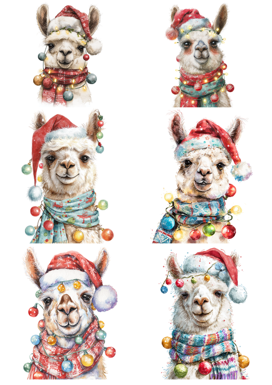 Sticker Sheet / Greeting Card – Lama In Christmas Hat Collage Cat. No. 5216